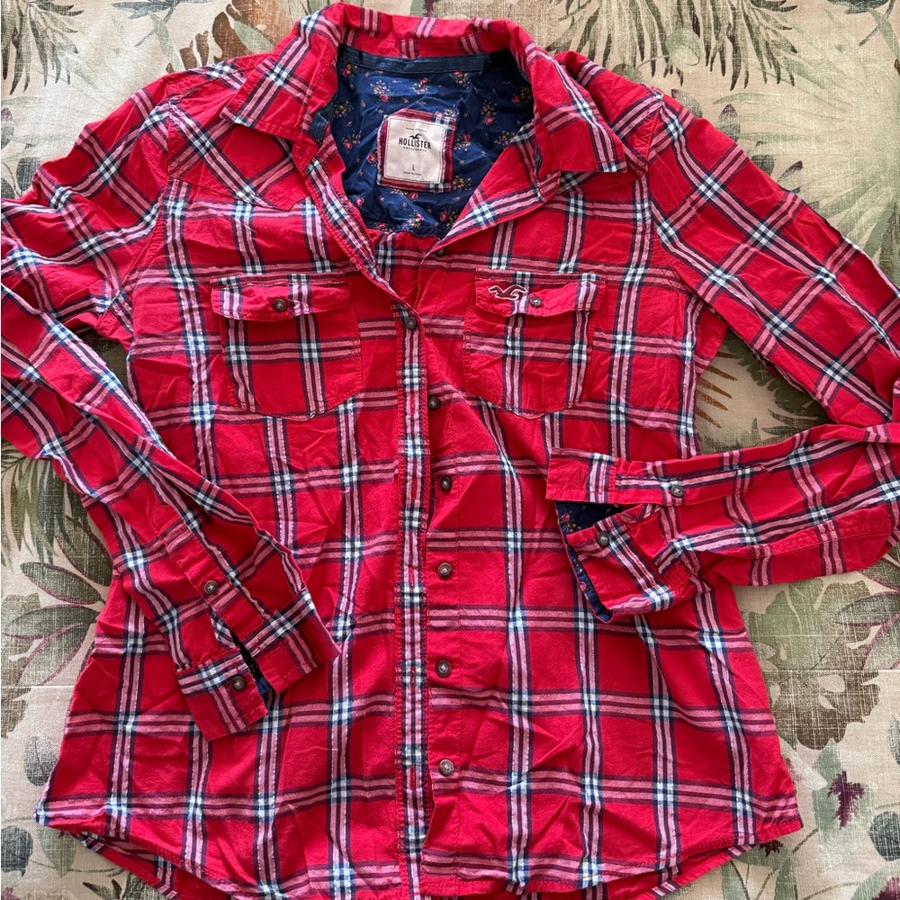 Red Plaid Juniors Shirt by Hollister ❤️